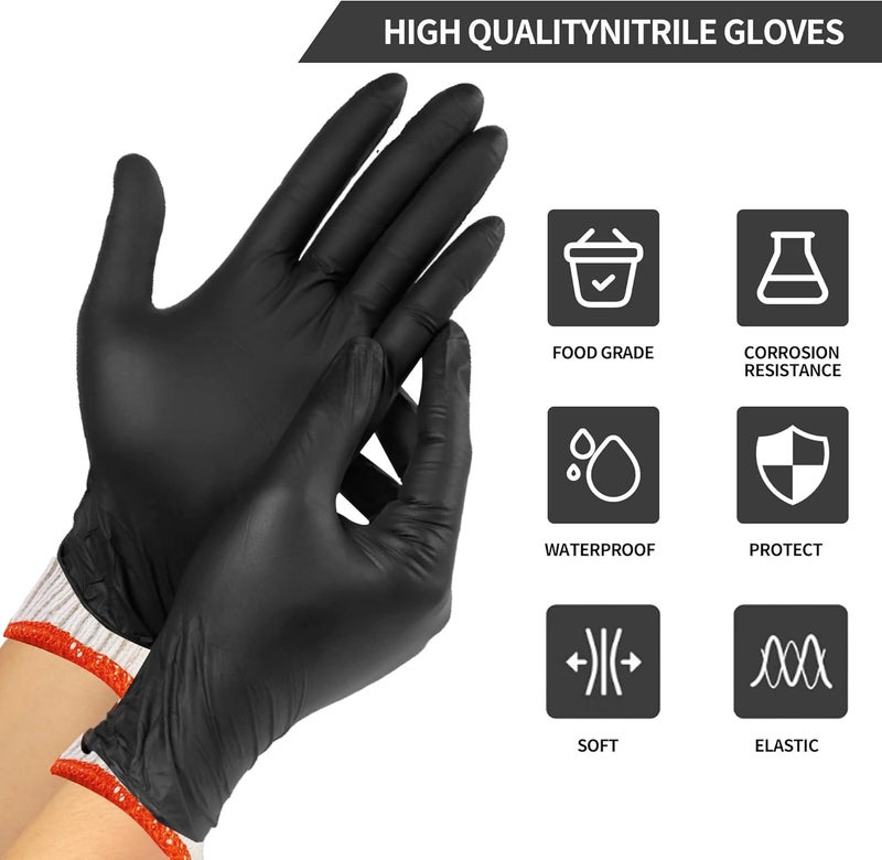 FYOUNG BBQ Gloves 6 Cotton Glove Liners and 100 Disposable Nitrile Gloves,Washable Cotton Liners Powder Latex Free Nitrile Gloves,Applies to Cooking Baking Grilling. - Image 2